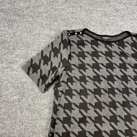 Liz Claiborne Shirt Womens XL Gray Black Houndstooth Short Sleeve Career Top - Picture 2 of 9